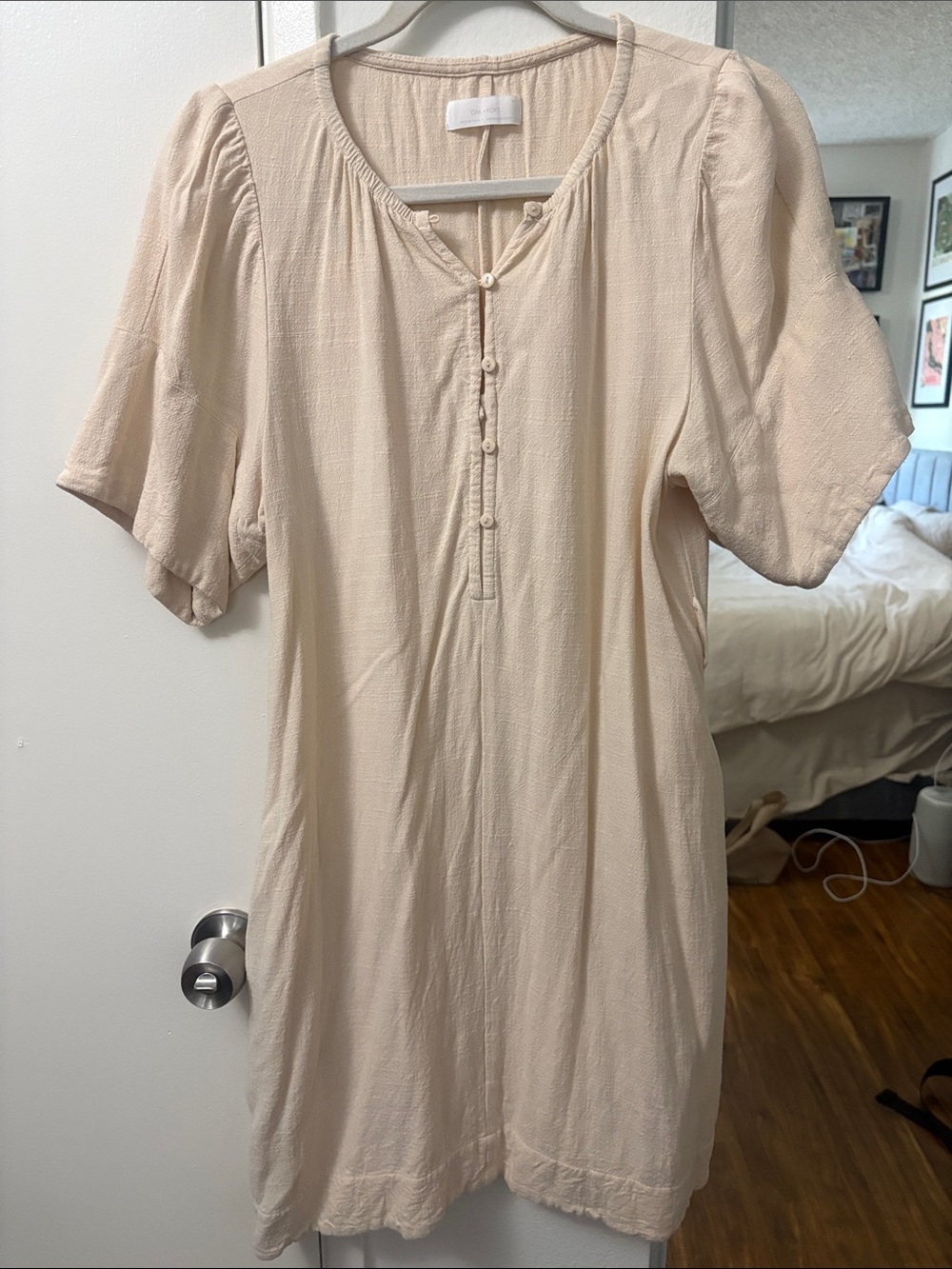 OAK + FORT Cream Short-Sleeve Button-Front Midi Dress